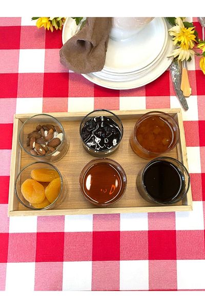 Noah Exclusive 6 Borosilicate Glass Breakfast Bamboo Tray - Breakfast Tray with Bamboo Lid - (90 X 70 mm)