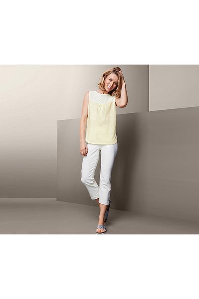 Tchibo Women Round Neck Plain Sleeveless Tank Top, Yellow