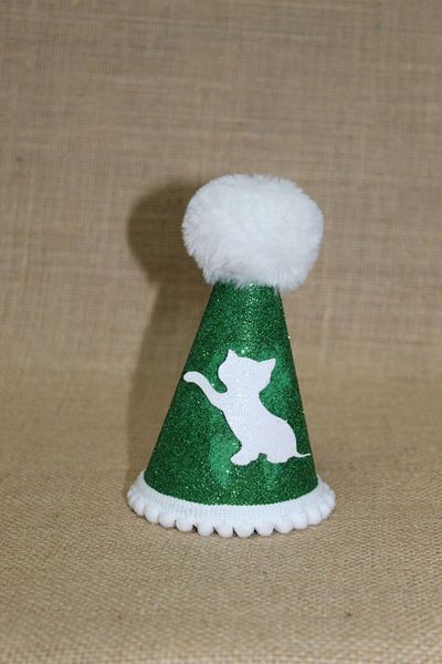 asöy Cat Birthday Party Hat Cat Party Green Eva Elastic Hat Diameter 7.5 Size 13 cm with White Pompom
