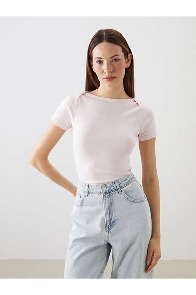 LC Waikiki Lcwaikiki Classic Pink Boat Neck Women's T-Shirt