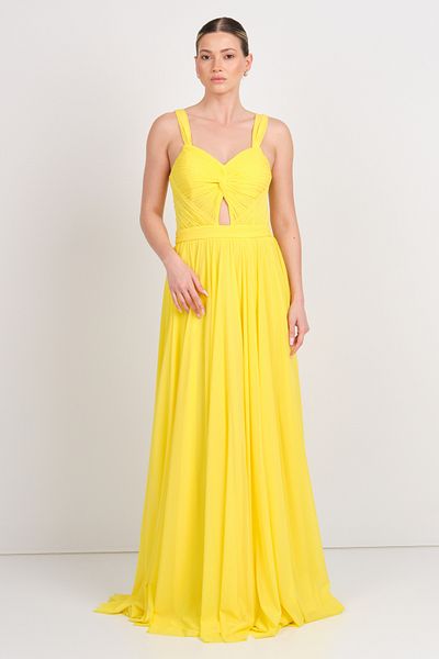 ŞEREF VURAL Şeref Vural Women's Butterfly Sleeve Chiffon Long Evening Dress 8040 Yellow