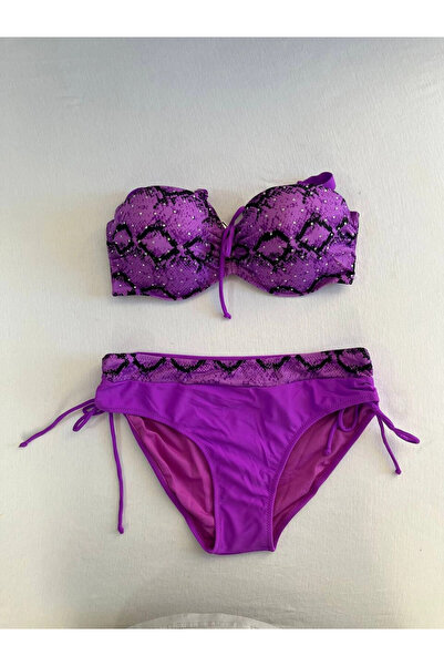 hazelin Γυναικείο λιλά μαύρο μοτίβο πέτρινο κεντημένο σετ μπικίνι HZL25S-LC3333