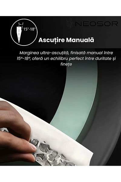 NEOSOR Set 5 Cuțite Bucătărie, Oțel Inox, Duritate 58±2 HRC, Ascuțire Manuală 15°-18°,Forjare Artizanală