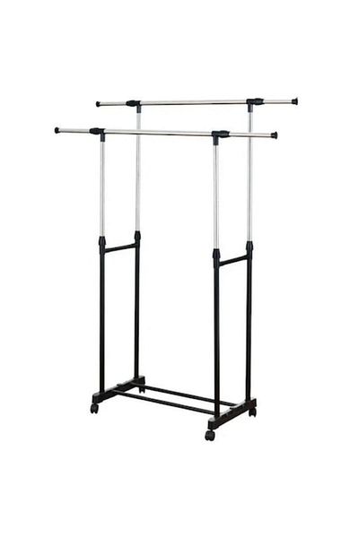 HOZRO Suport Dublu HOZRO, pentru Umerase – Reglabil pe Inaltime, 4 Roti, Negru/Argintiu