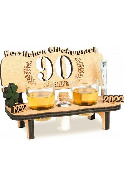 BRYNNBERG Set of glasses and bench with elegant engraving for 90th anniversary Brynnberg
