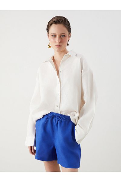 LC Waikiki 100% Linen Women's Shorts with Elastic Waist