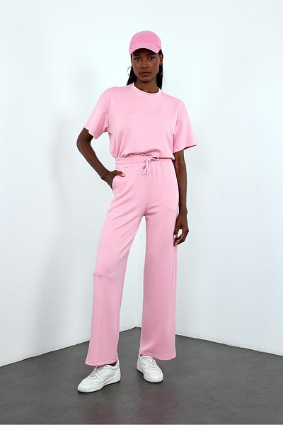 5in1Canpolat Pink Basic Tshirt Tracksuit Set 251028