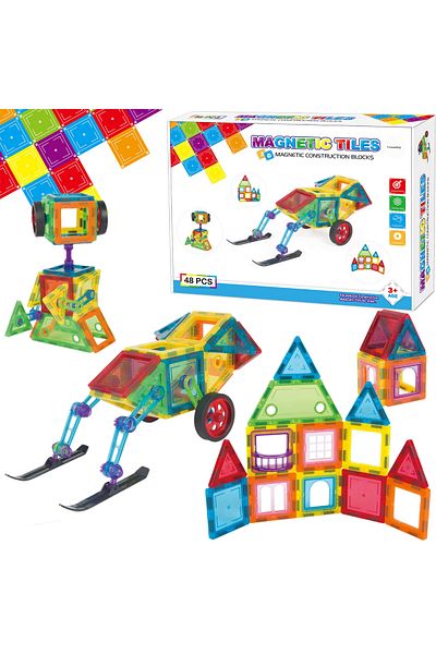 VisionHub Magnetic Construction Set With 3d Tiles Pipes And Colorful Ball, Stem Educational Toy, 136 Pieces