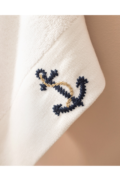 Madame Coco Ancre Вишитий 100% бавовняний рушник для рук, 2 шт. - Білий - 30x45 см