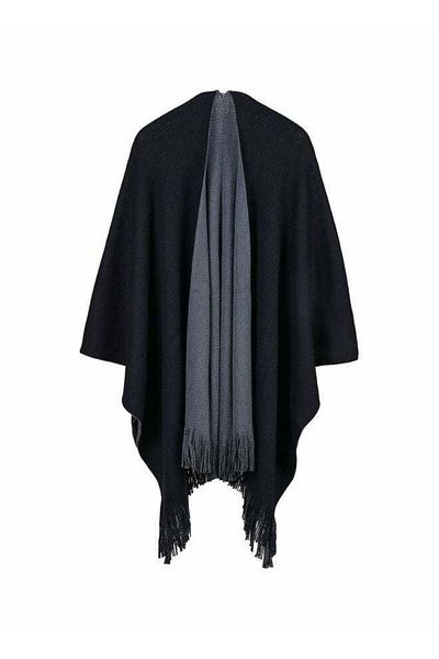 Generic JOLLY Solid Fringed Shawl Black/Grey