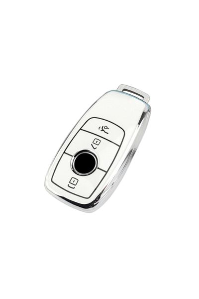 WHITE Premium protective cover for car key, Elegance Luxury Cover Key, White with silver, compatible with