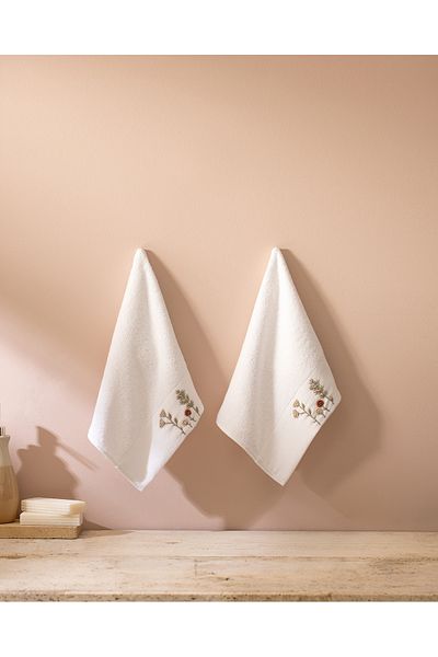 Madame Coco Thelma Embroidered 100% Cotton 2-Piece Hand Towels - White - 30X45 cm