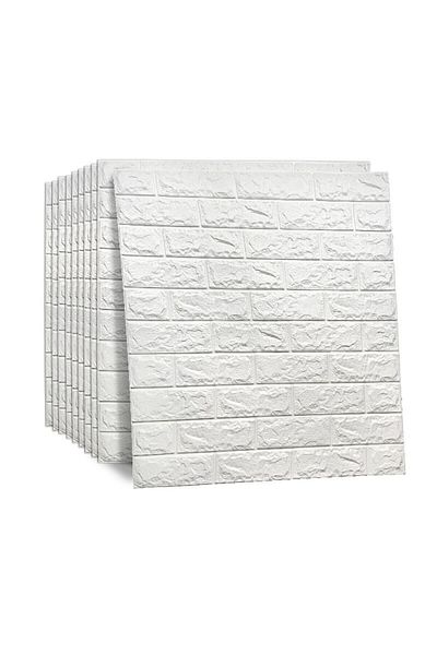 WHITE Self-adhesive 3D wallpaper, modern design, dimensions 77x70cm, embossed brick pattern, white