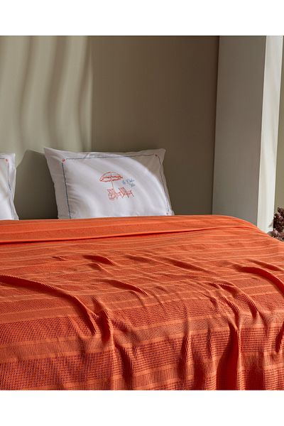 Madame Coco Mathilda King Size 100% Cotton Karde Plain Pique Set - Mercan