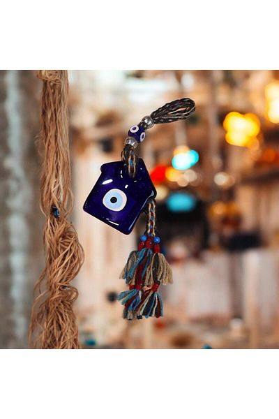 Okya Home Handmade Glass Turkish Evil Eye Wall Decor with Colorful Tassels – 12cm