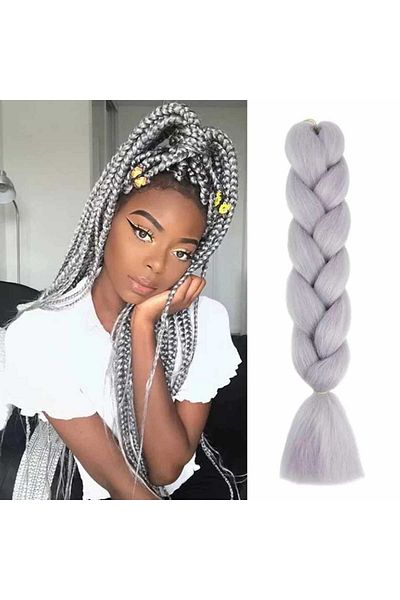WNY Synthetic Colored Hair Extensions for Braiding Ombre Light Gray 105g 63cm