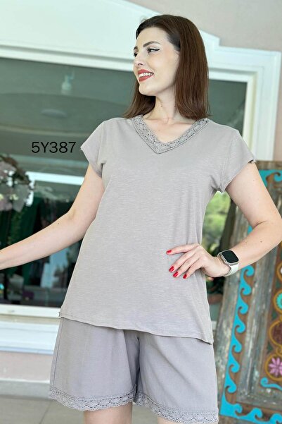 İnce Topuk بلوزة جيرسي قطنية بتفاصيل غيبور ورقبة على شكل حرف V 5y387