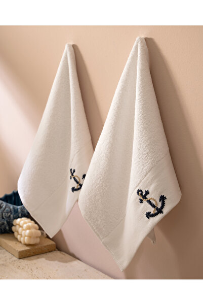 Madame Coco Ancre Вишитий 100% бавовняний рушник для рук, 2 шт. - Білий - 30x45 см