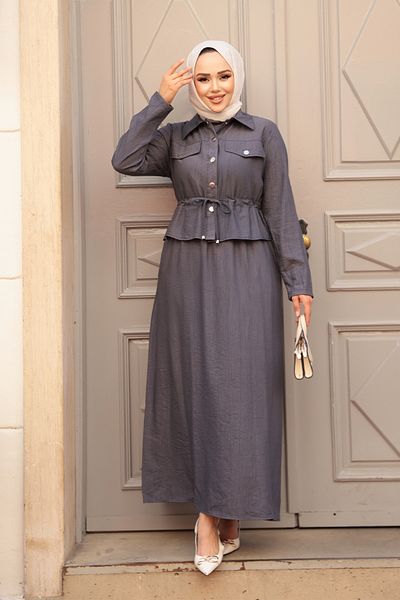 N.S NEVA STYLE Jacket Smoked Hijab Dress Double Set 44651Fu