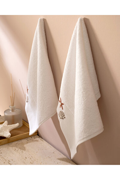 Madame Coco Ethe Вишитий 100% бавовняний рушник для рук, 2 шт. - Білий - 30x45 см