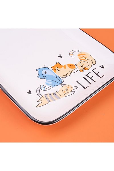 Evidea Kitchen Cat Life Patterned Serving Plate - Colorful - 19 cm