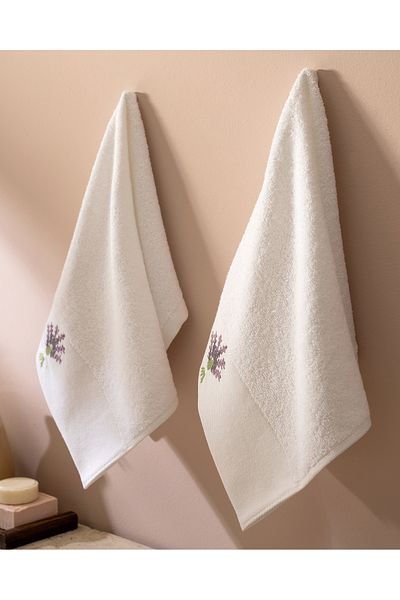 Madame Coco Lavina Embroidered 100% Cotton 2-Piece Hand Towels - White - 30X45 cm