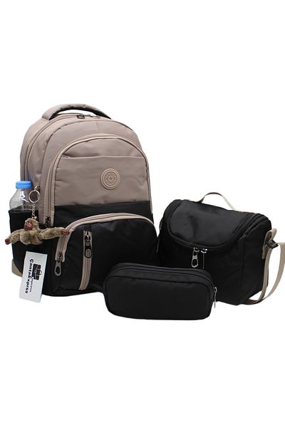 ÇantaExpress First School Bag Set of 3 Unisex Children's Water Resistant Primary School Bag 8010 Mink-Black