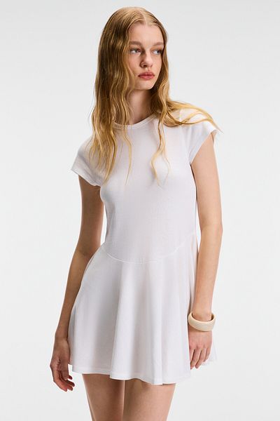 GRIMELANGE Nurva women's bicycle collar cap sleeve cutout mini white dress