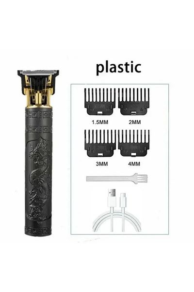 OEM Aparat de tuns profesional pentru barbă și contur cu baterie, 4 trimmere, model dragon, încărcare USB, negru