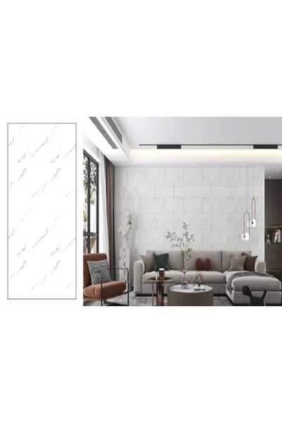 WHITE Wallpaper plate x 10pcs glossy, waterproof, self-adhesive, easy to clean, 30-60 cm, White marble