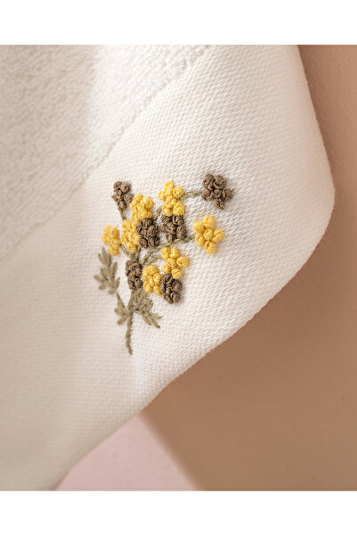 Madame Coco Felıcıty Вишитий 100% бавовняний рушник для рук, 2 шт. - Білий/Хакі - 30x45 см