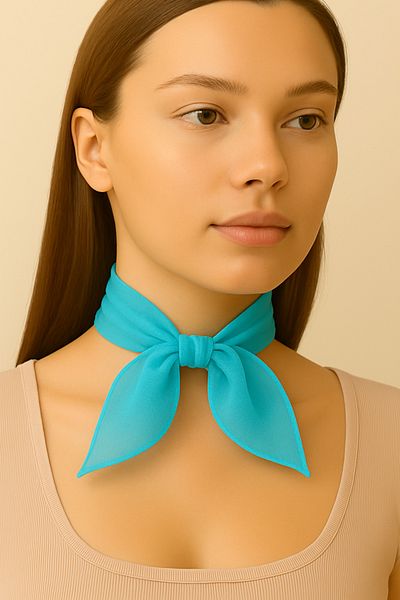 VOOP Turquoise Colored Plain Chiffon Scarf Multi-Purpose Accessory 50X50