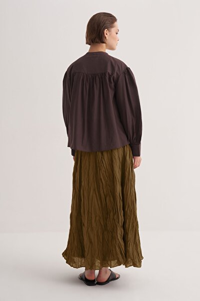 EBU Prive Fusta de damă Crush plisată din voile verde ulei