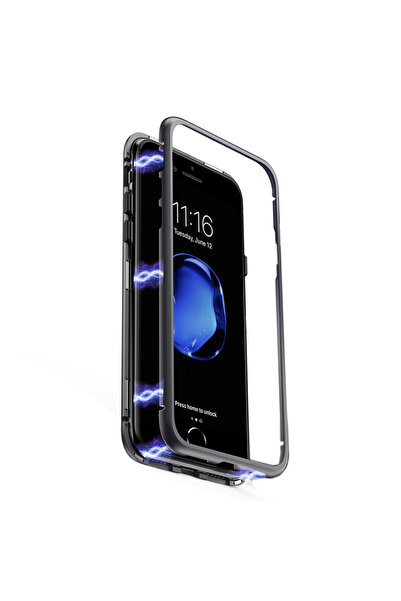 OEM Магнитен калъф със стъклен гръб и метална рамка, съвместим с Iphone 7 Plu...