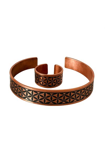 materialist Unisex Copper Bracelet & Ring Set – Flower of Life Motif |   Energy Balancer & Copper Jewelry Set