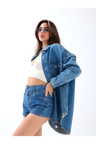 vuvutasarım Yeni Sezon Cep ve Düğme Detaylı Kadın Denim Kot Şort 6967