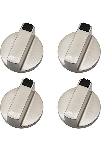 Silver Set of 4 knobs for gas stove/oven, Zinc, 6 mm, Silver/Black