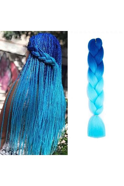 WNY Extensii de păr sintetic pentru împletitură, culoare albastru ombre
