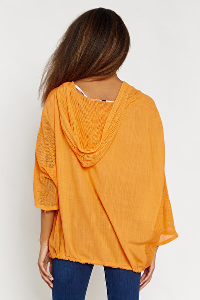 Hopoi Women's Mesh Garnished Hooded Linen Jacket