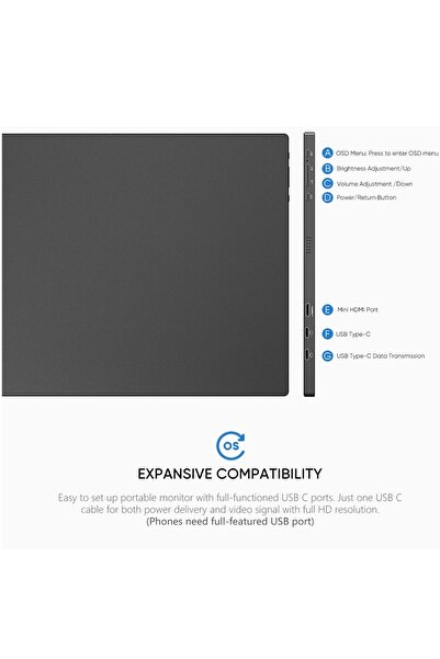 Arzopa Monitor portabil LED IPS Arzopa A1 Travel 15.6", Full HD (1920x1080), 60Hz, Mini HDMI, USB-C, Negru