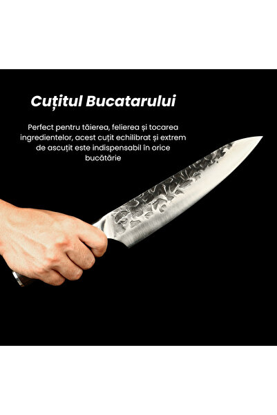 NEOSOR Cuțit Chef 20cm, Oțel 5Cr15MoV, Ascuțire Manuală, Full-Tang, Lemn Wenge, Design Japonez Premium