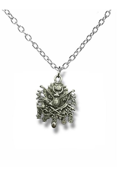 Herşey Nota Silver Color Unisex Necklace with Ottoman Tughra Figure – Historical and Noble Design