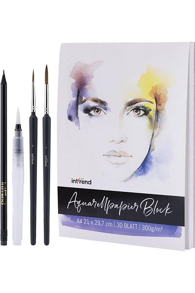 intrend Watercolor Drawing Book, Professional, A4, 30 sheets, 300 gsm, paper, pencil, brush