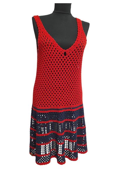 bi ters bi düz Elörgüsü Red & Navy Blue Dress