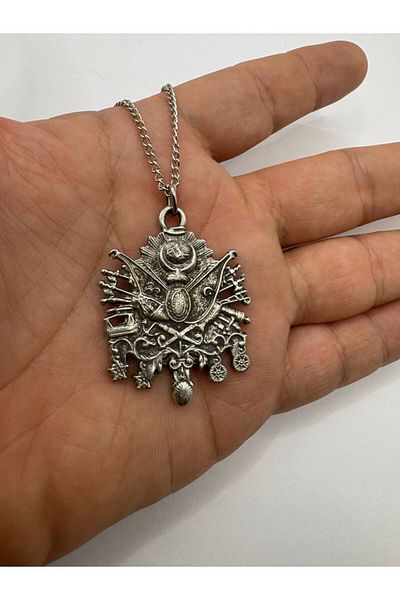Herşey Nota Silver Color Unisex Necklace with Ottoman Tughra Figure – Historical and Noble Design