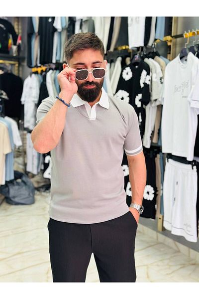 FRANCO RENZO Ανδρικό μπλουζάκι μπεζ πλεκτό με γιακά πόλο