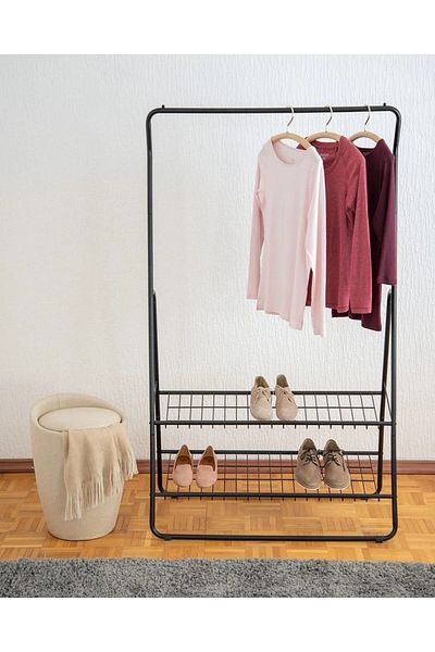Saban Metal Clothes Hanger – Portable Clothes Hanger Stand with 2 Tier Shoe Rack |   92 X 159 X 48