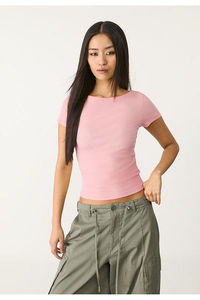 VODENS Ροζ Boat Neck Basic Ultra Soft 100% βαμβακερό κοντομάνικο κορμάκι