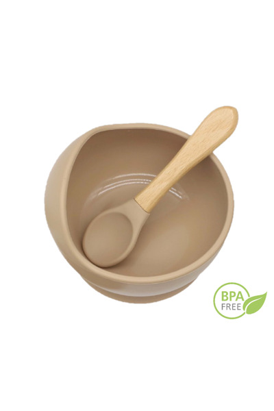 REVOSE Set Complet Diversificare Din Silicon, Farfurie Cu Tacamuri, Bavetica, Cana, Bol, Bej