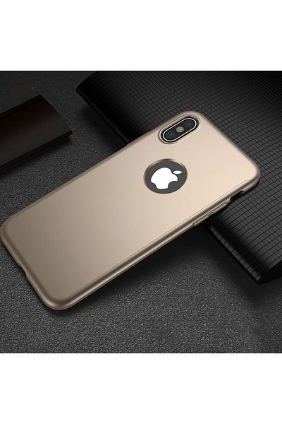 Gold Carcasă Full Cover 360° (față + spate + folie de sticlă) pentru iPhone X, aurie